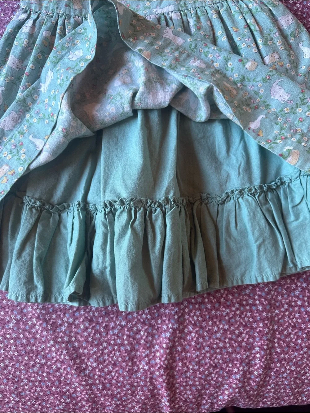 Mini Boden Mint Green Bunny & Floral Puff Sleeve Dress